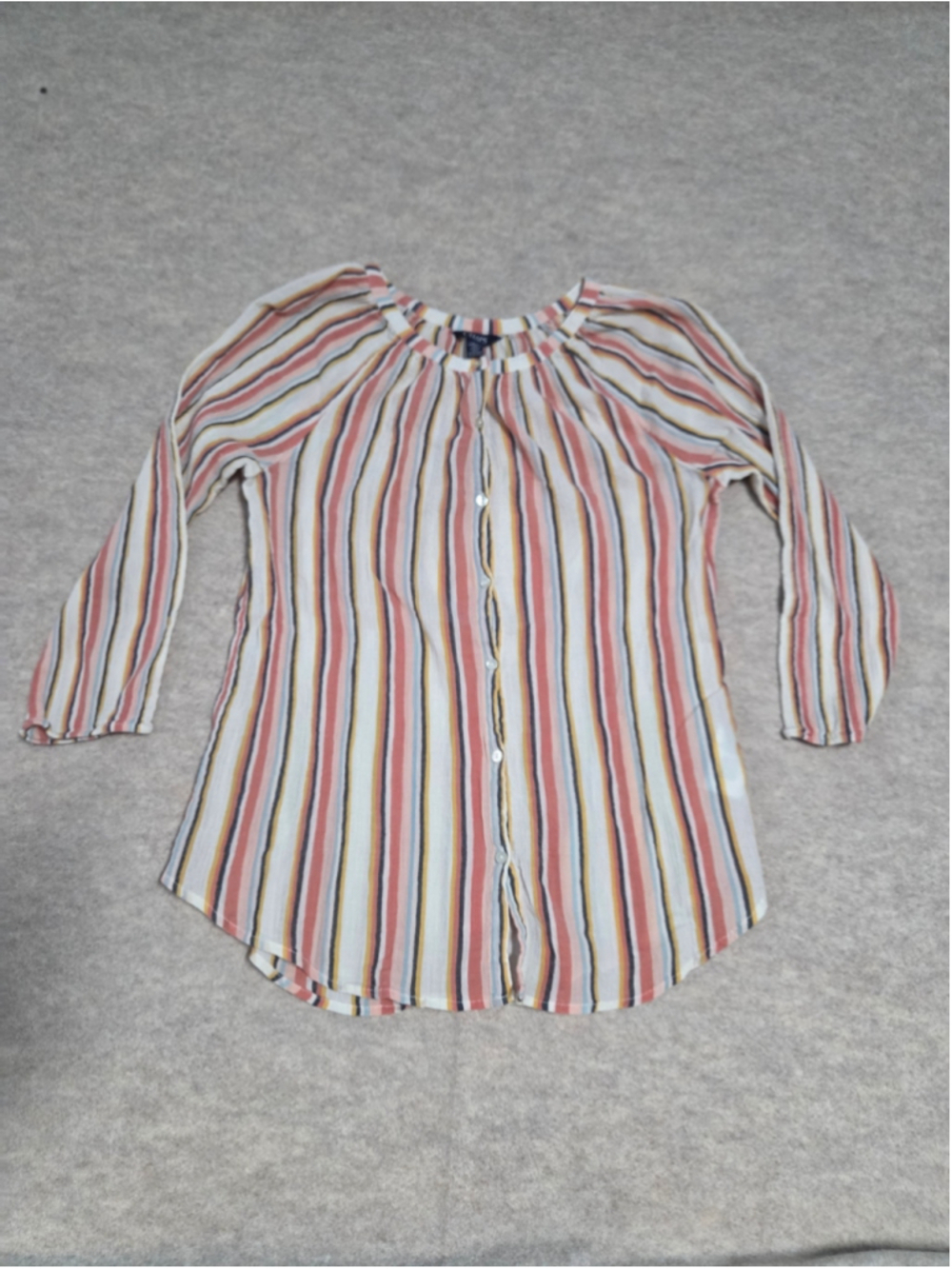 Chaps Striped Button-Front Peasant Blouse M Airy Warm Americana Cottagecore
